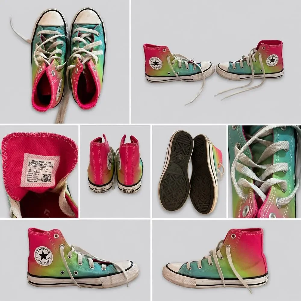 Converse Chuck Taylor All Star Rainbow Ombre High Top Sneakers Girls Size 13